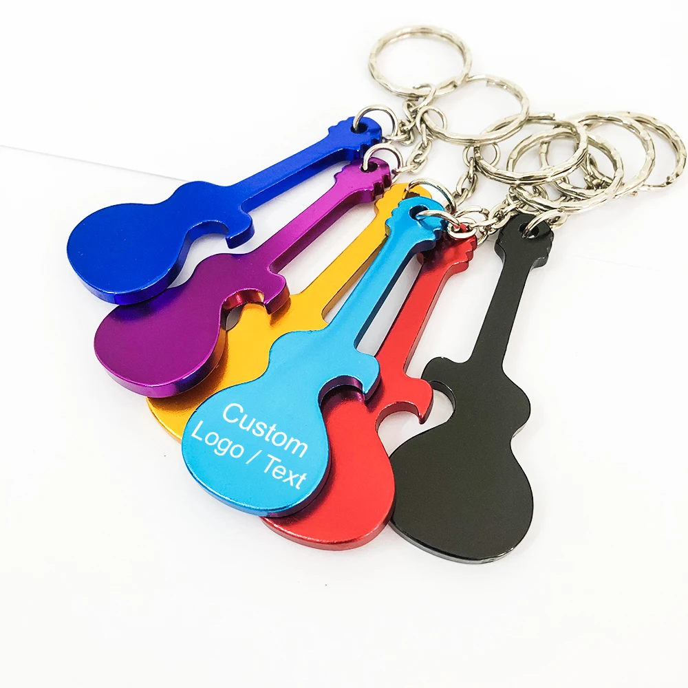 Promotional Gifts Custom Logo Guitar Shaped Keychains Metal Bottle Openers Personalised Key Rings Beer Bottle Openers 100 Pieces