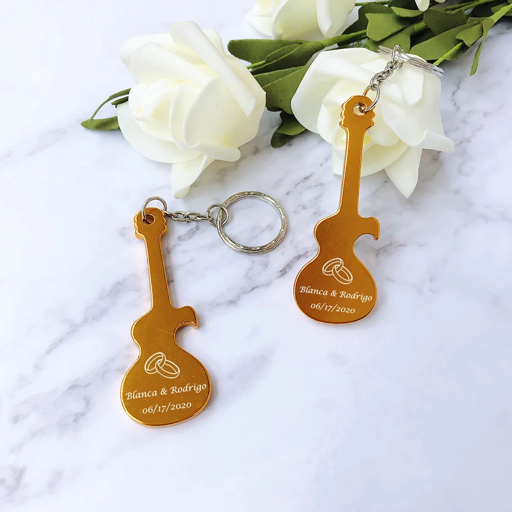 Wedding Favors for Guests Personalized Keychains Wedding Souvenirs Guitar Shaped Metal Key Chains with Bottle Openers - Image 4
