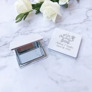 Wedding Favors Personalized Pocket Mirrors Wedding Souvenirs Custom White Leather Compact Mirrors Gifts for Wedding Guests