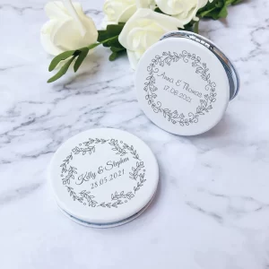 Wedding Gifts for Guests Personalized Compact Mirrors Wedding Party Favors Customized White Leather Pocket Mirrors