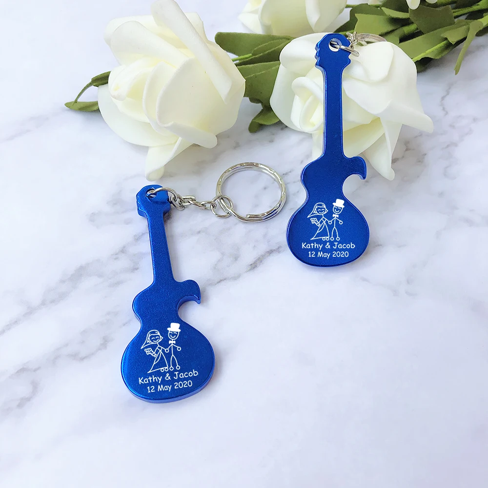 Wedding Favors for Guests Personalized Keychains Wedding Souvenirs Guitar Shaped Metal Key Chains with Bottle Openers - Image 3