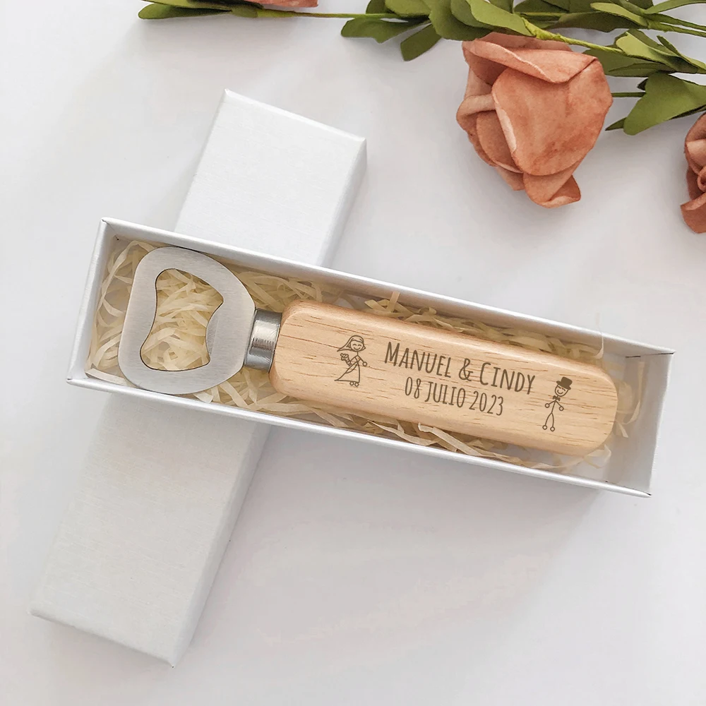 Wedding Souvenirs Personalized Wooden Bottle Opener with Box Wedding Gifts for Guests Customized Party Favor with Packaging Box - Image 2