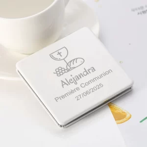 Communion Gifts for Guests Personalized Compact Makeup Mirrors Communion Souvenirs Customized White Leather Pocket Mirrors