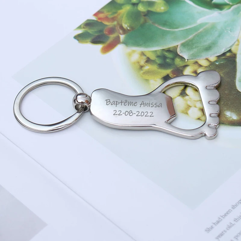 Baptism Favors Baby Shower Souvenirs Personalized Foot Shaped Bottle Opener Keychains Christening Gifts for Guests - Image 3