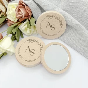 Wedding Souvenirs Personalized Wooden Pocket Mirrors with Gift Bags Wedding Favors for Guests