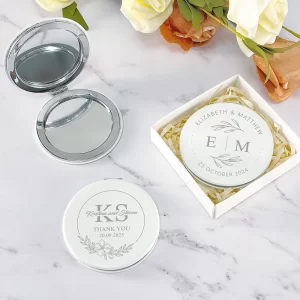 Personalized Compact Mirrors with Gift Boxes Wedding Favors for Guests Custom White Leather Pocket Mirrors Wedding Souvenirs