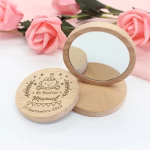 Baptism Souvenirs Personalized Wood Pocket Mirrors Baptism Favors Christening Gifts for Guests Customized Compact Makeup Mirrors