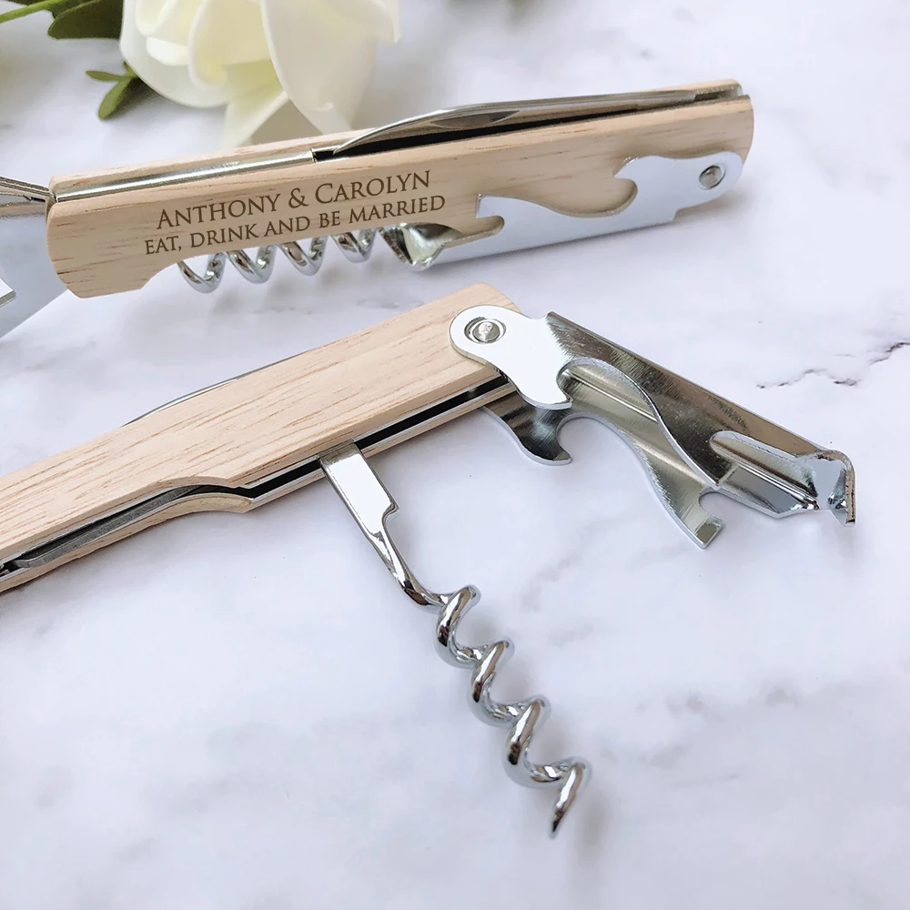 Personalized Wedding Favors Wood Handle Corkscrew Wine Opener Custom Logo Engraved Corkscrew Bottle Opener Wedding Souvenirs - Image 3