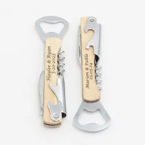 Personalized Wedding Party Favors Engraved Wooden Wine Corkscrew Beer Bottle Opener Custom Wedding Souvenirs Groomsmen Gifts