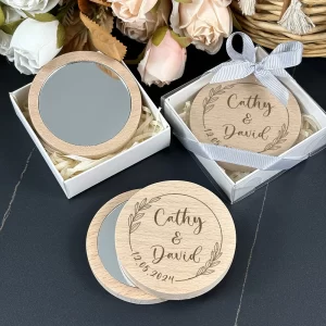 Wedding Guest Gifts Personalized Wooden Pocket Mirror with Box Wedding Favors Souvenirs for Guests Custom Wood Compact Mirrors