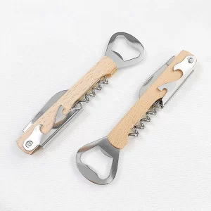 Multifunctional Wood Wine Corkscrew with Knife & Beer Opener Wooden Handle Stainless Steel Corkscrew Wine Bottle Openers