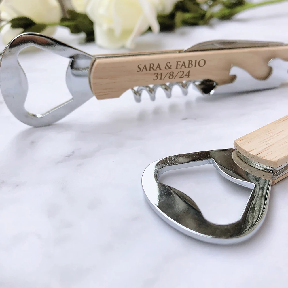 Personalized Wedding Favors Wood Handle Corkscrew Wine Opener Custom Logo Engraved Corkscrew Bottle Opener Wedding Souvenirs - Image 2