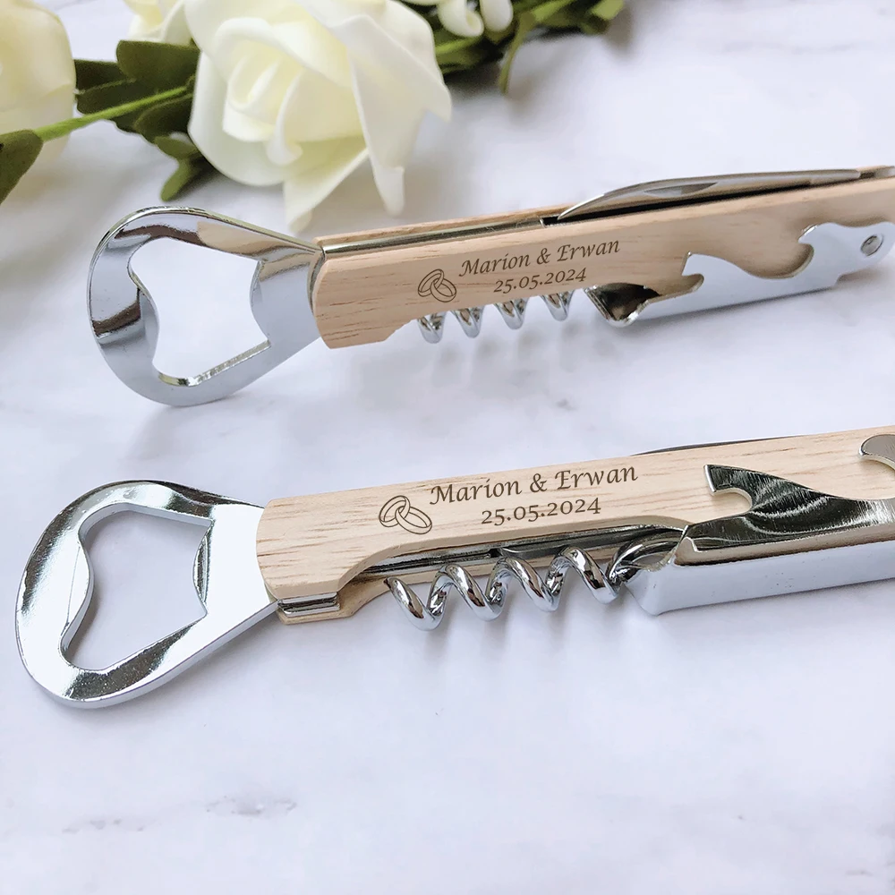 Personalized Wedding Favors Wood Handle Corkscrew Wine Opener Custom Logo Engraved Corkscrew Bottle Opener Wedding Souvenirs - Image 5