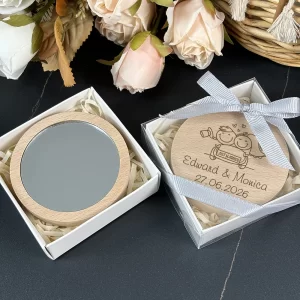 Wedding Gifts for Guests Personalized Wooden Pocket Mirrors with Boxes Wedding Party Favors Personalized Wood Compact Mirrors