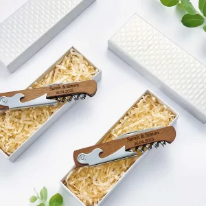 Wedding Souvenirs Personalized Wine Opener with Box Custom Engraved Wooden Corkscrew Party Favors Gifts for Guests