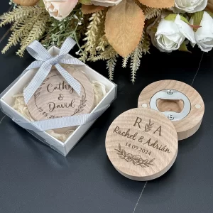 Custom Engraved Fridge Magnet with Box Wedding Party Favor Personalized Wooden Magnetic Bottle Opener Wedding Gift for Guest