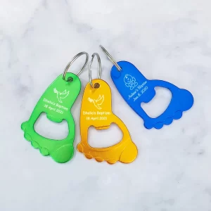 Personalized Baby Shower Favors Baptism Souvenirs Baby Foot Shaped Keychain Bottle Opener Gender Reveal Party Gifts for Guests