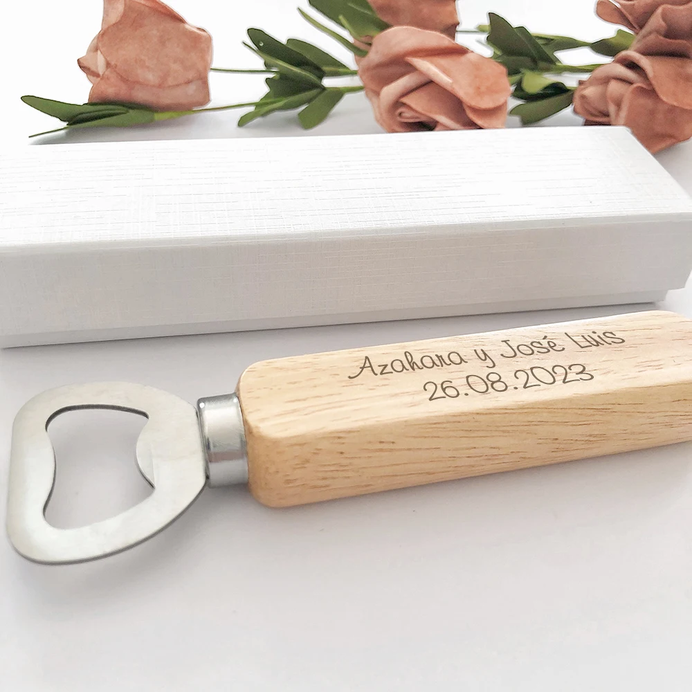 Wedding Souvenirs Personalized Wooden Bottle Opener with Box Wedding Gifts for Guests Customized Party Favor with Packaging Box - Image 4