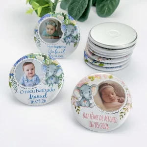 Baptism Souvenirs Custom Photo Magnets Baby Elephant with Flower Christening Guest Gifts Girl Boy First Birthday Party Favors