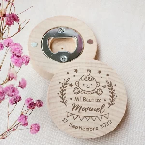 Baptism Gifts for Guests Personalized Magnet Bottle Openers Recuerdos de Bautizo Customized Wooden Fridge Magnets