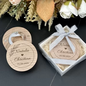 Wedding Souvenirs Customized Wooden Magnet Bottle Openers Wedding Favor Gifts for Guests Personalized Fridge Magnet with Box