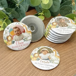 Personalized Fridge Magnets Jungle Safari Animals Themed Party Favor Boy Girl 1st Birthday Souvenir Custom Photo Baptism Favor