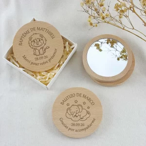 Baptism Favors for Guests Personalized Wooden Pocket Mirror with Box Birthday Souvenirs Custom Baby Animal Bear Elephant Giraffe