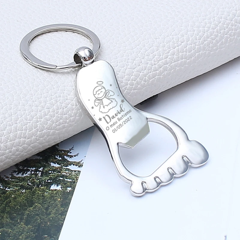 Baptism Favors Baby Shower Souvenirs Personalized Foot Shaped Bottle Opener Keychains Christening Gifts for Guests