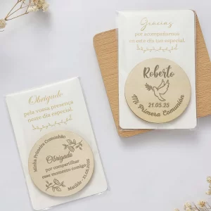 Personalized Communion Favors for Guests Custom Wooden Magnets with Thank You Cards First Communion Souvenirs