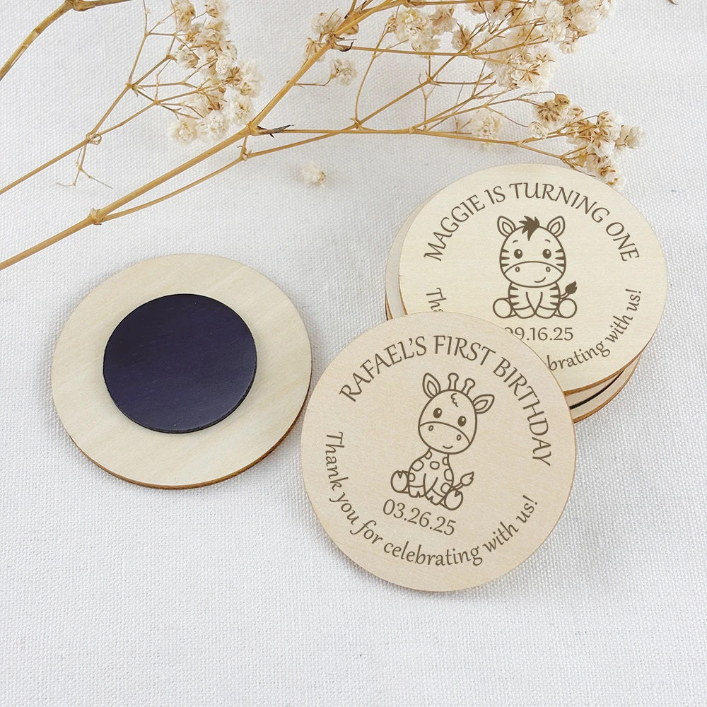 Baby Shower Favors Personalized Elephant Giraffe Wooden Magnets Custom Safari Animal Birthday Souvenirs Baptism Gifts for Guests - Image 3