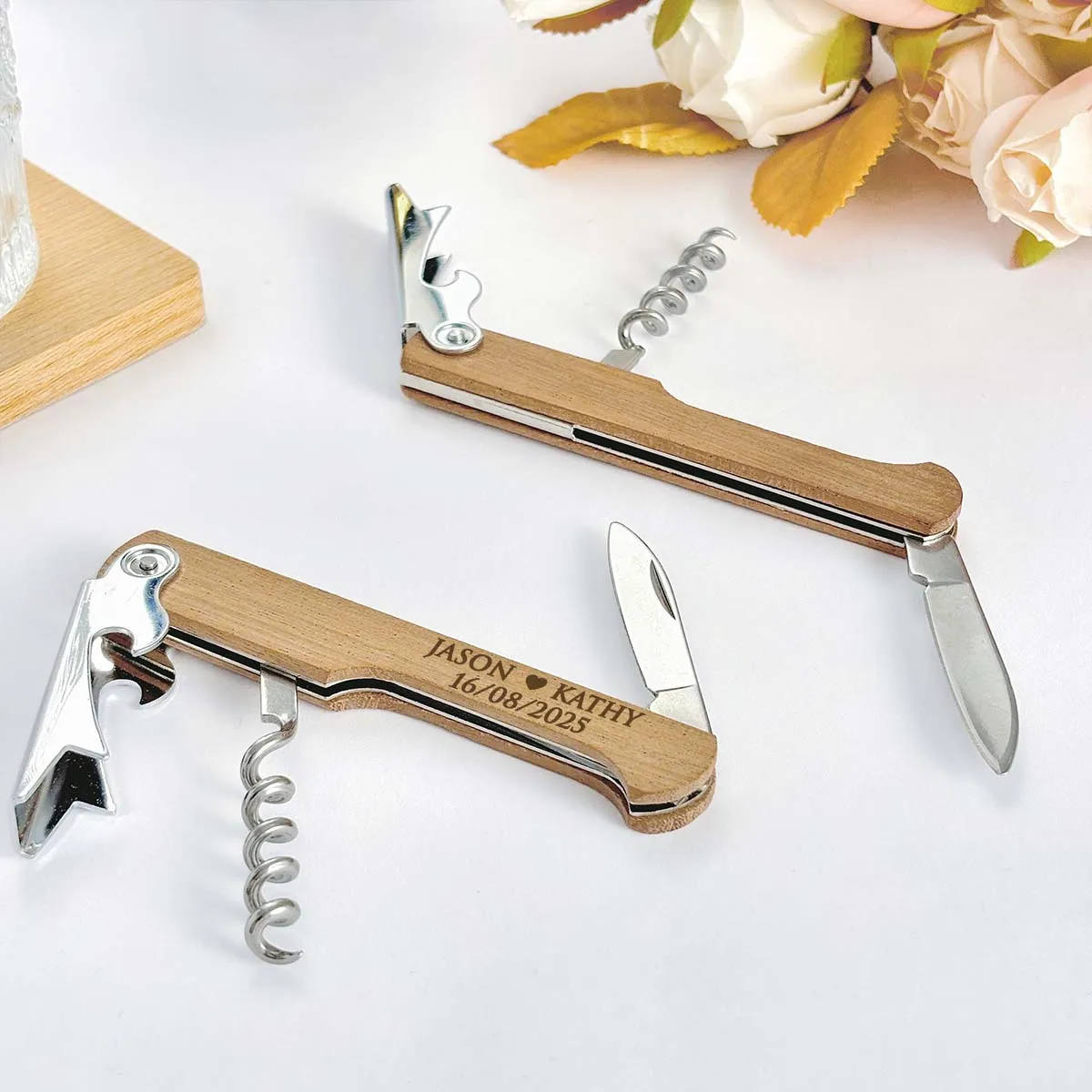 Personalized Wooden Wine Openers Wedding Favors for Guests Customized Corkscrew Bottle Openers Wedding Souvenirs