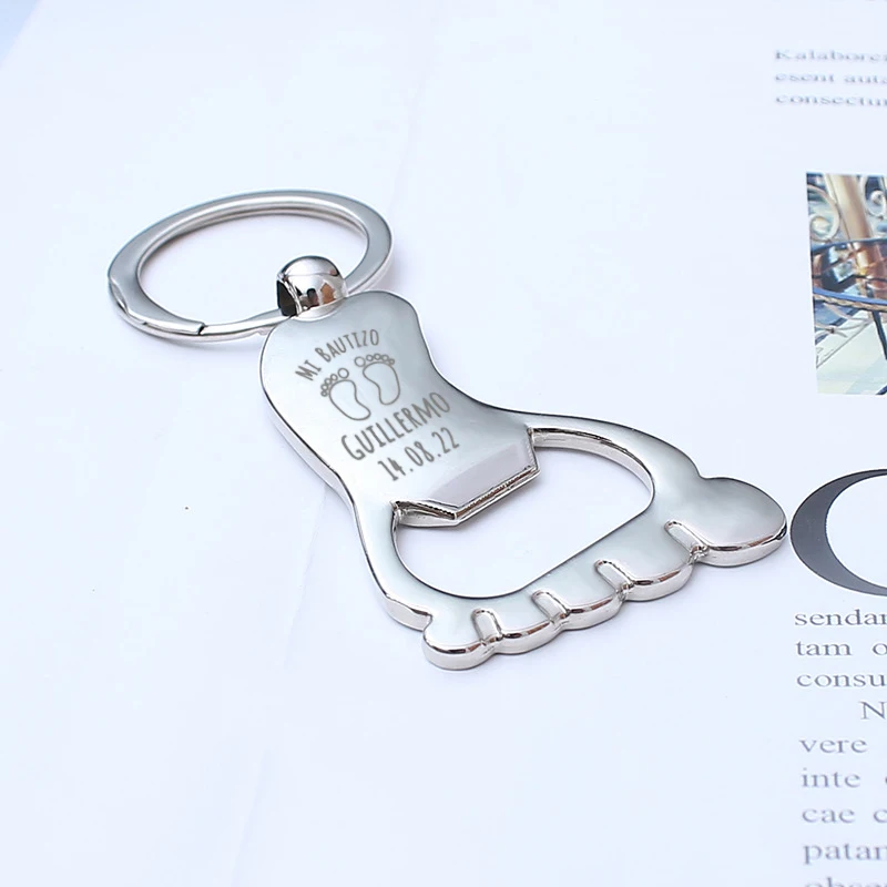 Baptism Favors Baby Shower Souvenirs Personalized Foot Shaped Bottle Opener Keychains Christening Gifts for Guests - Image 2
