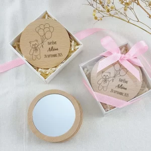 Custom Baby Shower Favors Personalized Wooden Pocket Mirrors Baptism Gifts for Guests Baby Elephant Bear Giraffe Purse Mirrors